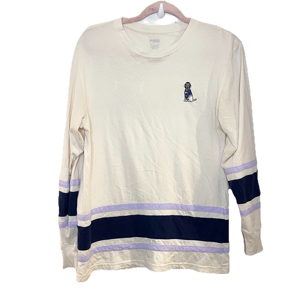 PINK Victoria's Secret Cream Long Sleeve Tee Sport Dog‎ Mascot Varsity 04 Jersey